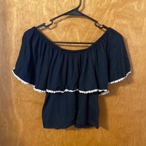 Blue wishful park off the shoulder top